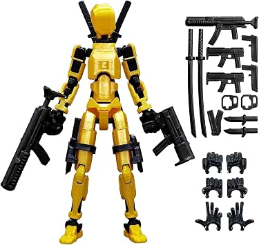 altuco T13 Action Figure with Lots of Accessories,3D Printed Titan13 Action Figure Set for Boys,Dummy 13 Desktop Decorative Toy for Kids Golden