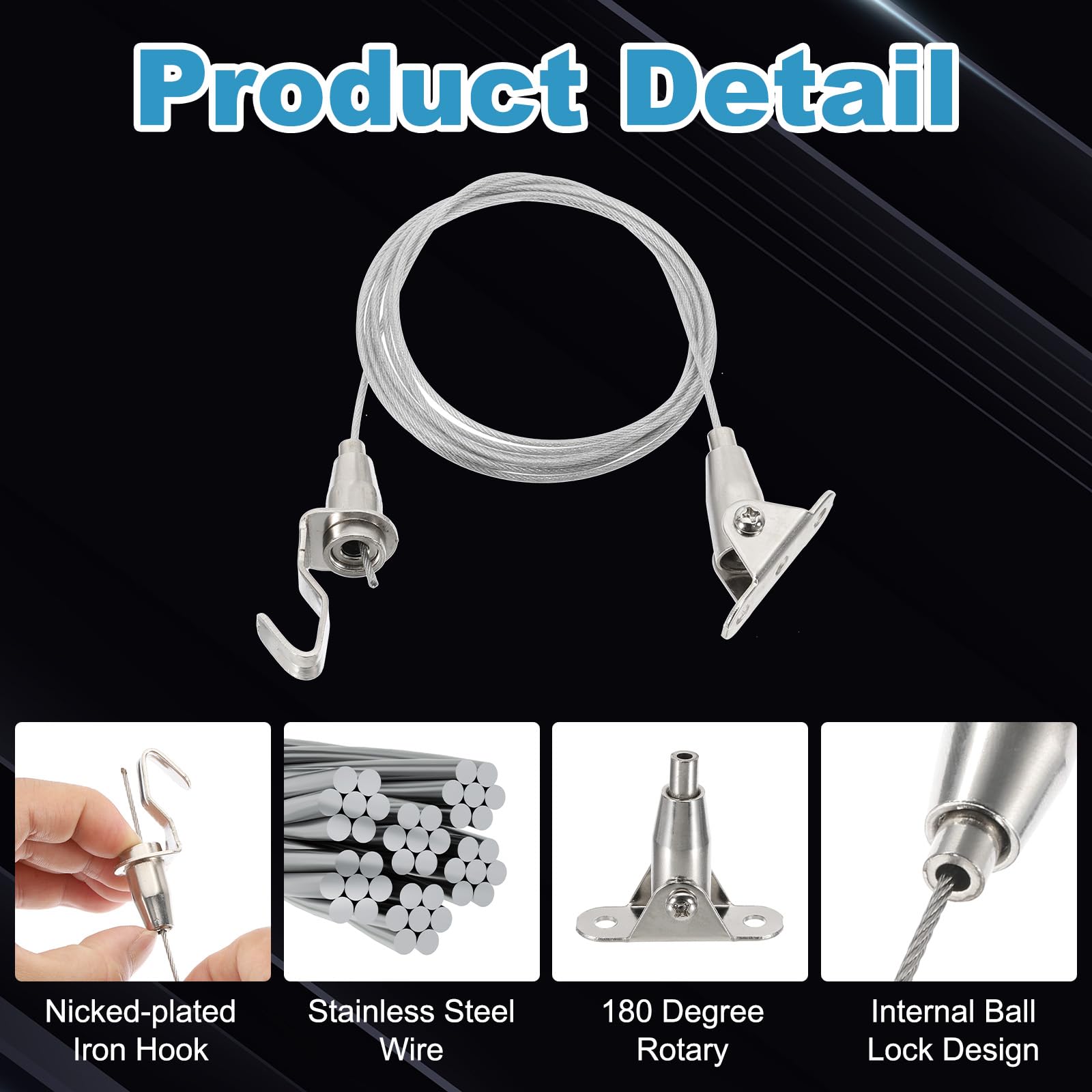 PATIKIL 4 Pcs Adjustable Picture Hanging Wire Kit,2m/6.6ft Fit for 1.5mm Wire Heavy Duty PVC Coated Stainless Steel Wire Rope Hanger Hardware with 180 Degree Rotary Hook for Hanging Mirror - Image 3