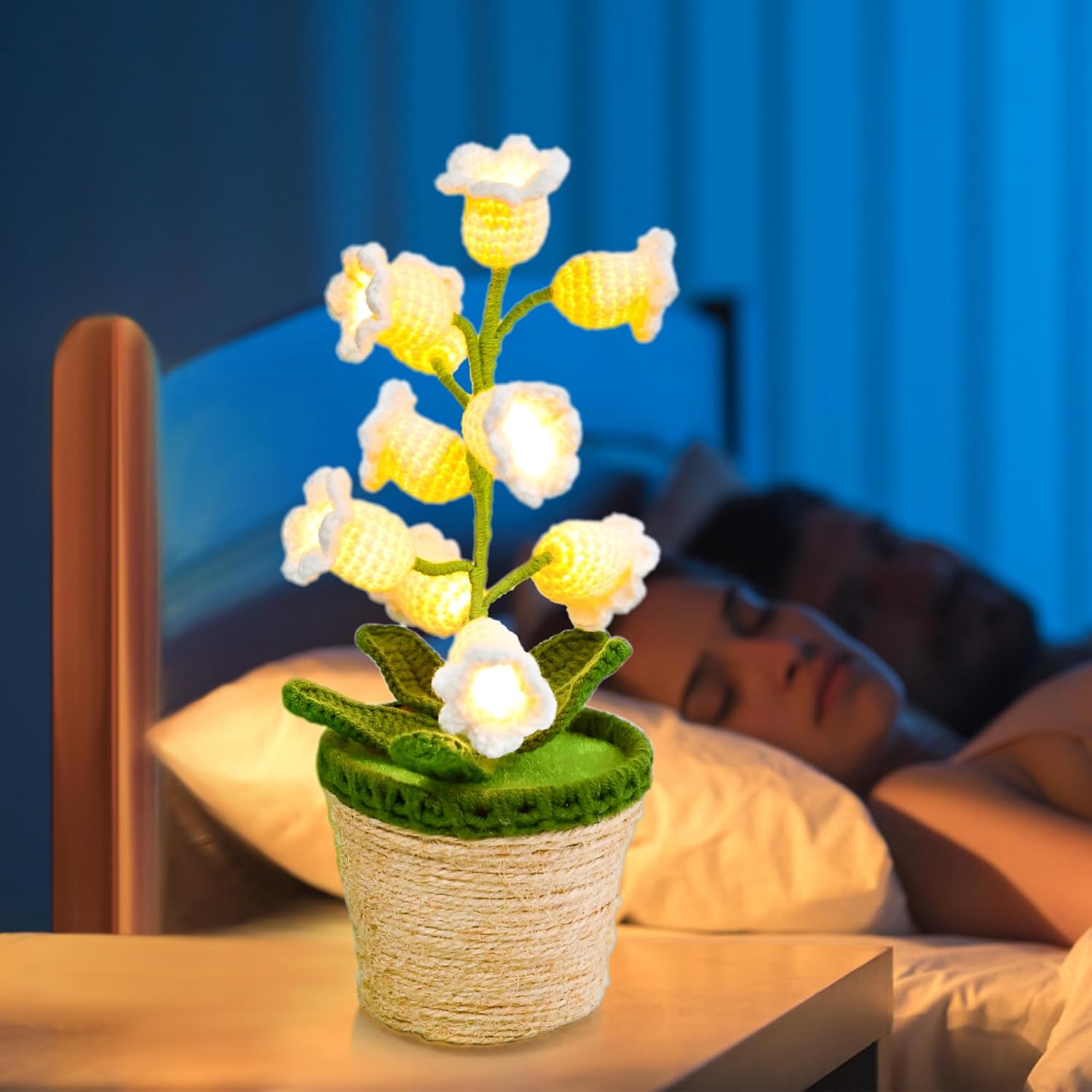 QUELIEN Crochet Flower Lamp,Lily of The Valley Lamp,Crochet Gifts for Women Mom Girlfriend,Unique Gift for Birthday Christmas Mothers Day