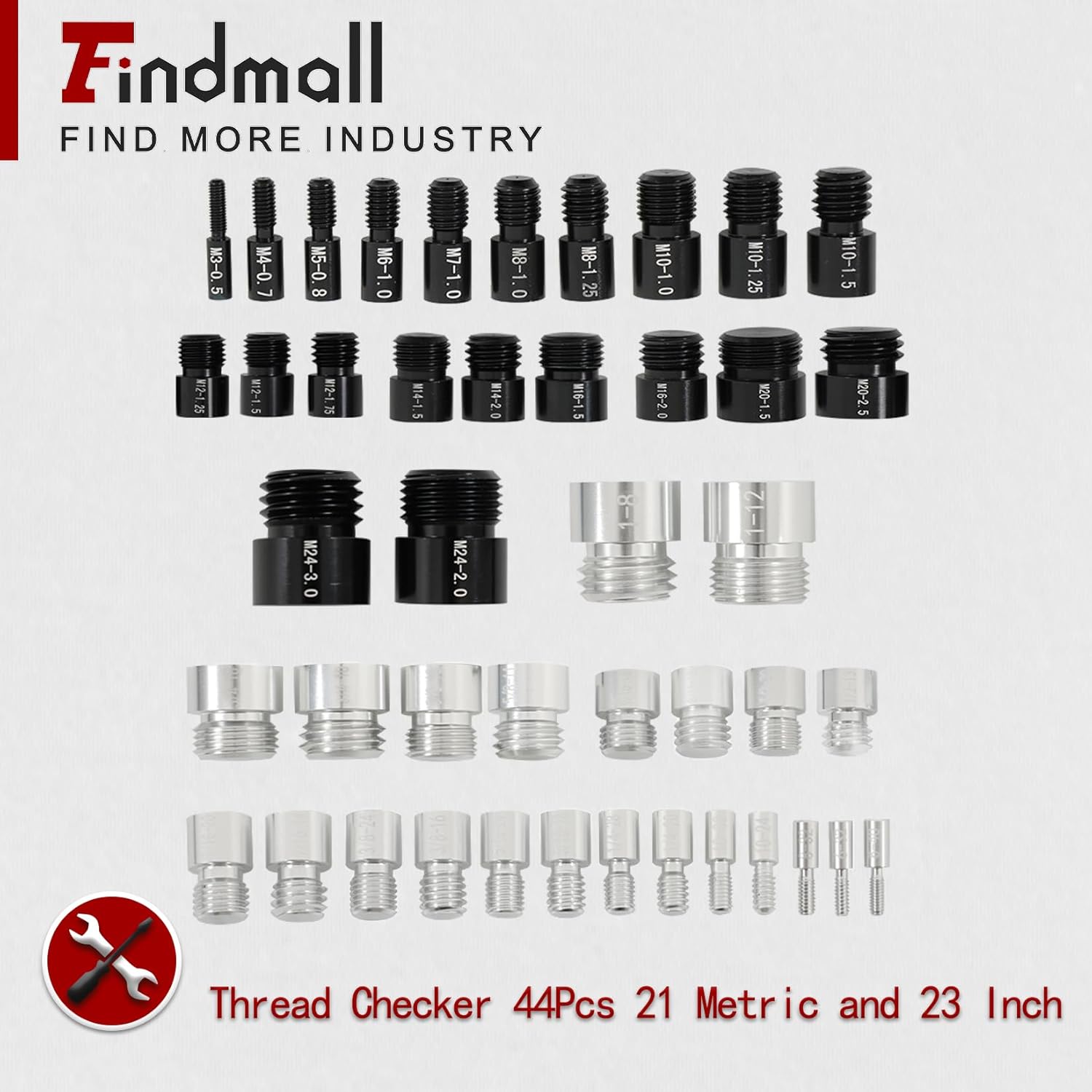 findmall 44 PCS Nut and Bolt Gauges - 23 Inch & 21 Metric - Aluminum - Easy to Use Thread Checker