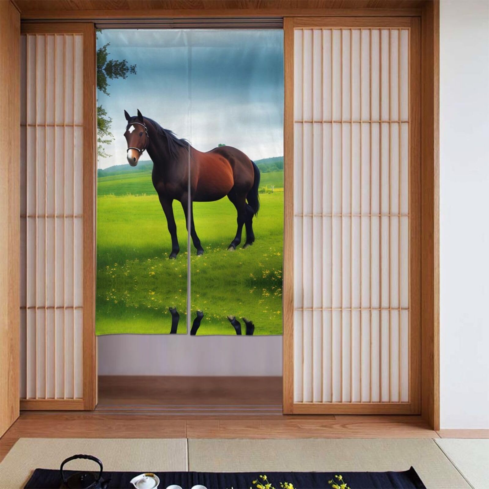Rideaux occultants isolants BROLEO occultation totale chambre motif cheval nature