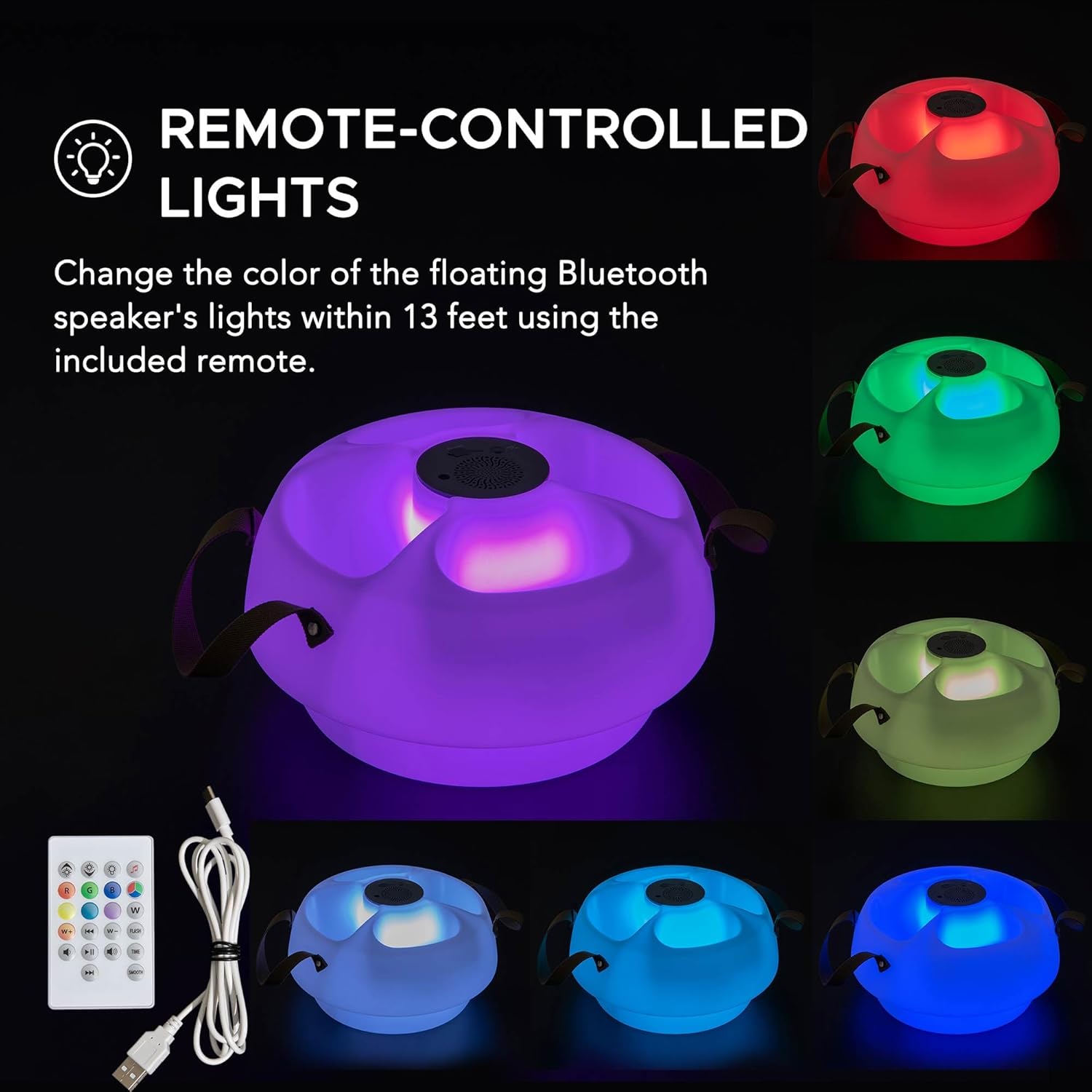 Sunjoy Floating Drink Holder with Ip66 Waterproof Bluetooth Speaker, Floating Pool Beverage Tub, Portable Bluetooth 5.0 Pool Speaker with RGB Light and Remote Controller