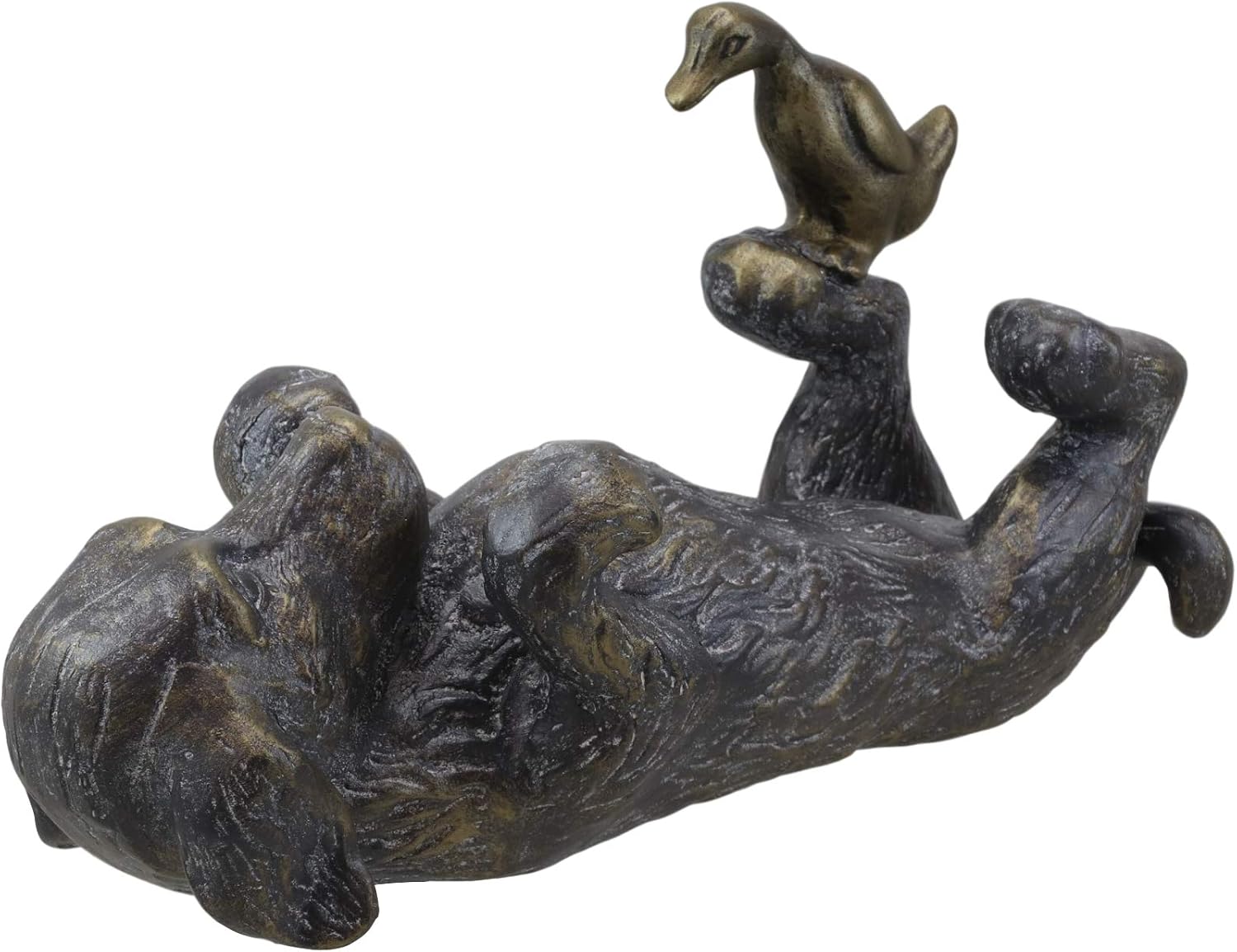 Ebros Large 14.5" Long Aluminum Whimsical Puppy Love Dachshund Dog Playing with Duckling Statue Animal Fairy Tale Nursery Rhymes Rustic Cozy Cottage Outdoors Lawn Pool Patio Home Decorative Figurine