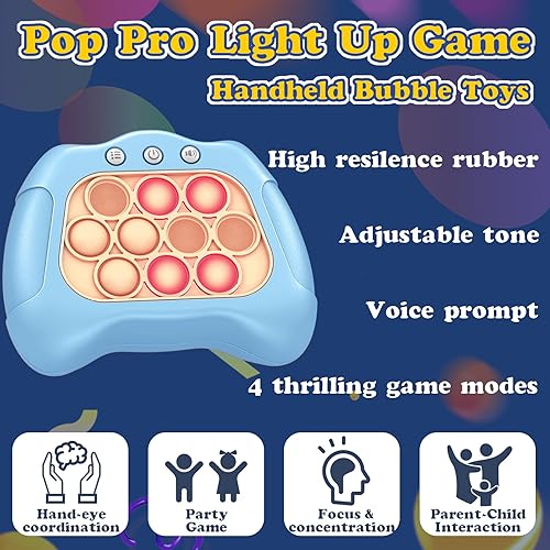 Miniatura 4 de Fast Push Pop Pro Light Up Fidget Bubble Game Controller, Puzzle Pop Pro Game Fidget Juguetes para adultos Consola de juegos antiestrés Antiansiedad