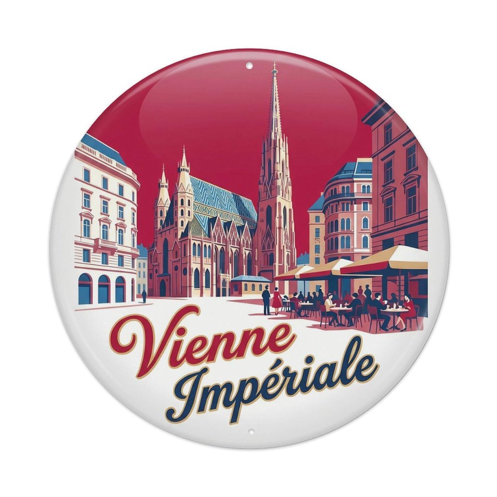 Classic Austrian City Capital Cultural Scenic Landmark Metal Tin Sign Plaque Wall Decor for Cafe, Man Cave, Club Bar, Office, Home Garden Round Metal Poster 8x8Inch
