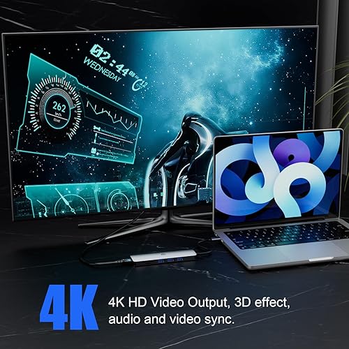 Miniatura 6 de Hub USB C 6 en 1, concentrador multipuerto Tiergrade con salida HDMI 4K, 3 puertos USB-A con transferencia de datos de 5 Gbps, base USB C para