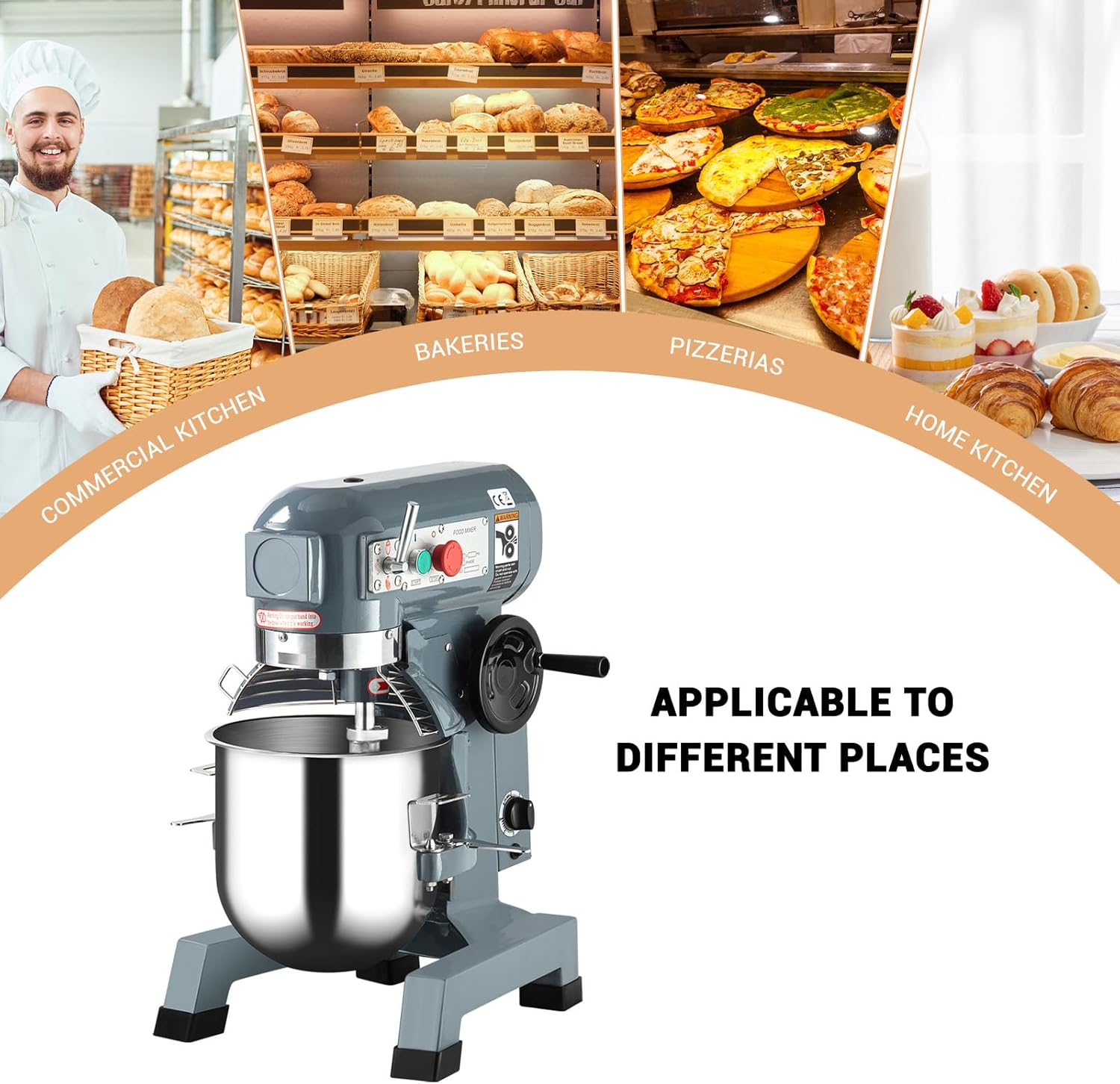 Commercial Food Mixer 15Qt, Heavy Duty Commercial Stand Mixer with 3 Speeds Adjustable, 660W Electric Dough Mixer with Stainless Steel Bowl, Dough Mixer Timing Function for Bakeries Pizzerias