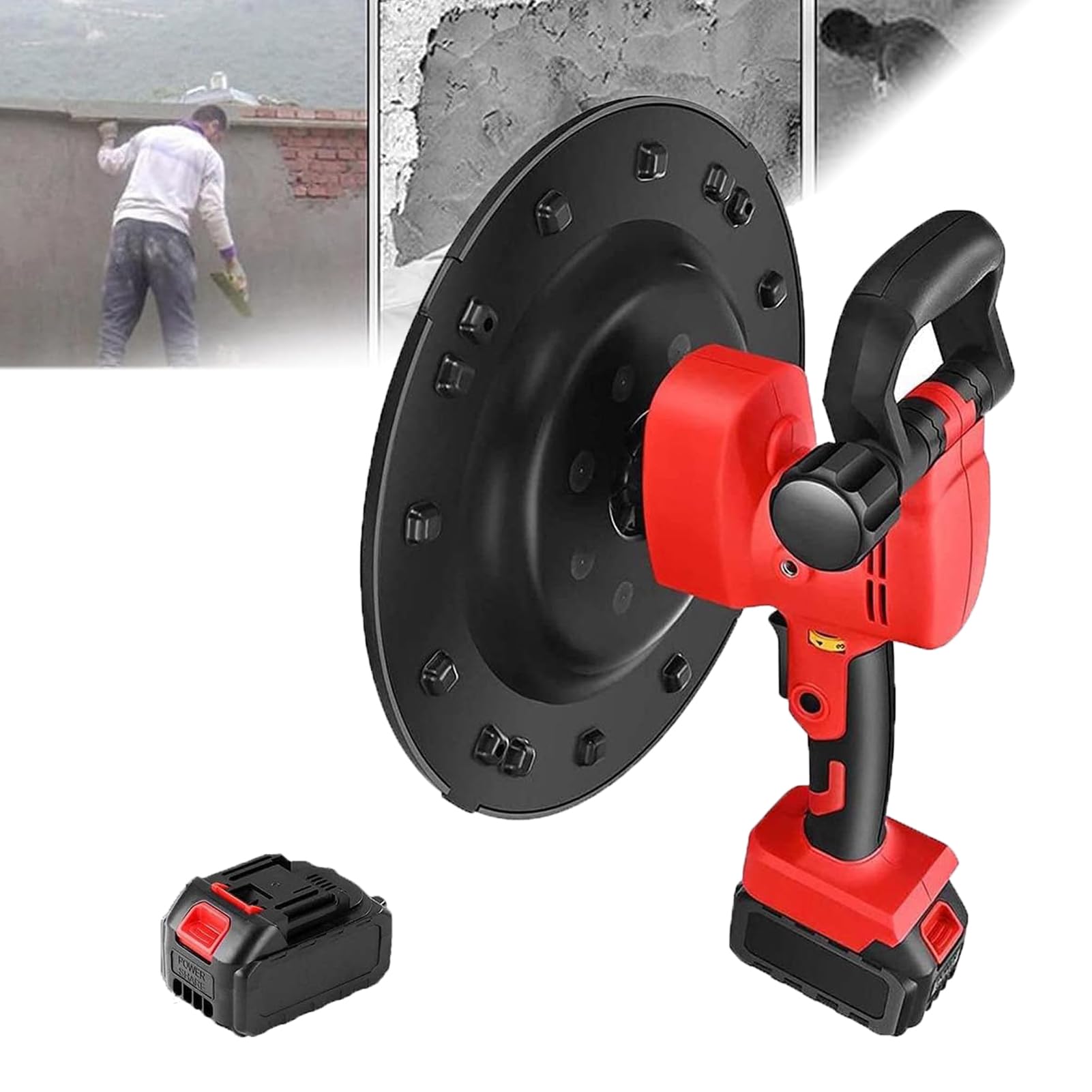 Fratasadora eléctrica para mortero de Cemento de hormigón | 1680W Llana para Paredes | 6 Velocidades Ajustables | para la construcción de superficies de mortero de pared (Red, 1 Battery)