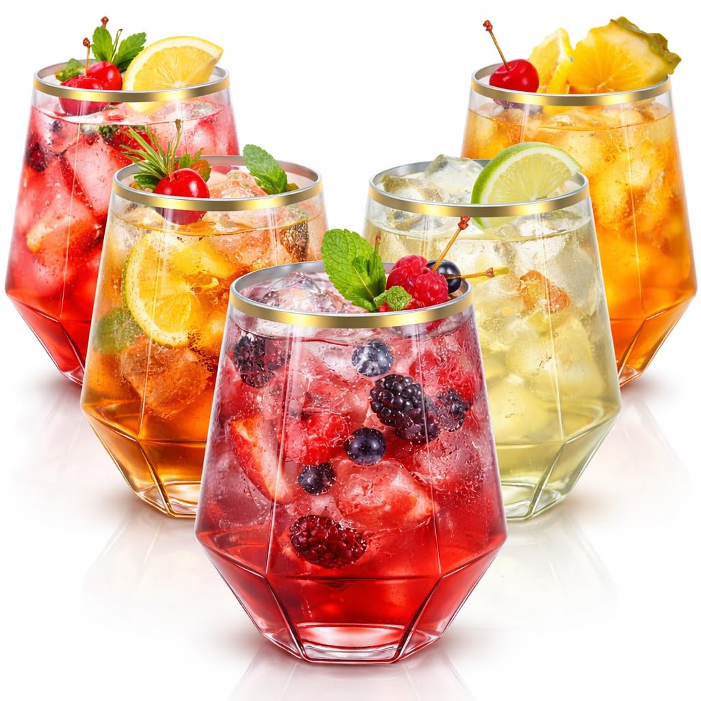 Amazon.com: Oojami 40 count Diamond 12 Ounce Gold Rim Cups
