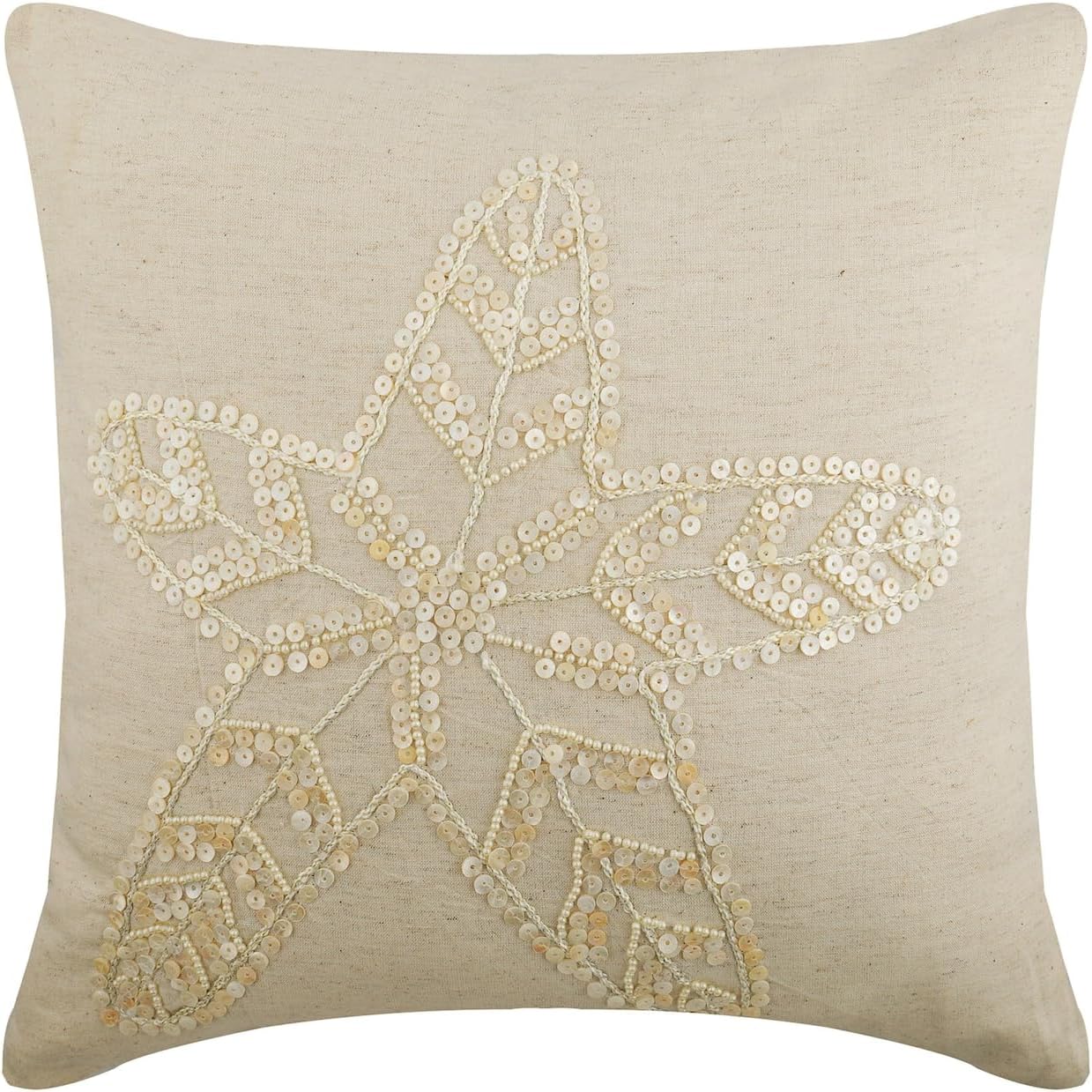 The HomeCentric Ecru Pillow case, Starfish Ocean Beach Theme Pillow Cover, 14x14 inch (35x35 cm) Throw Pillow Cover, Square Linen Pillow Cover Couch, Floral Mediterranean, Sea - Starfish Pearls