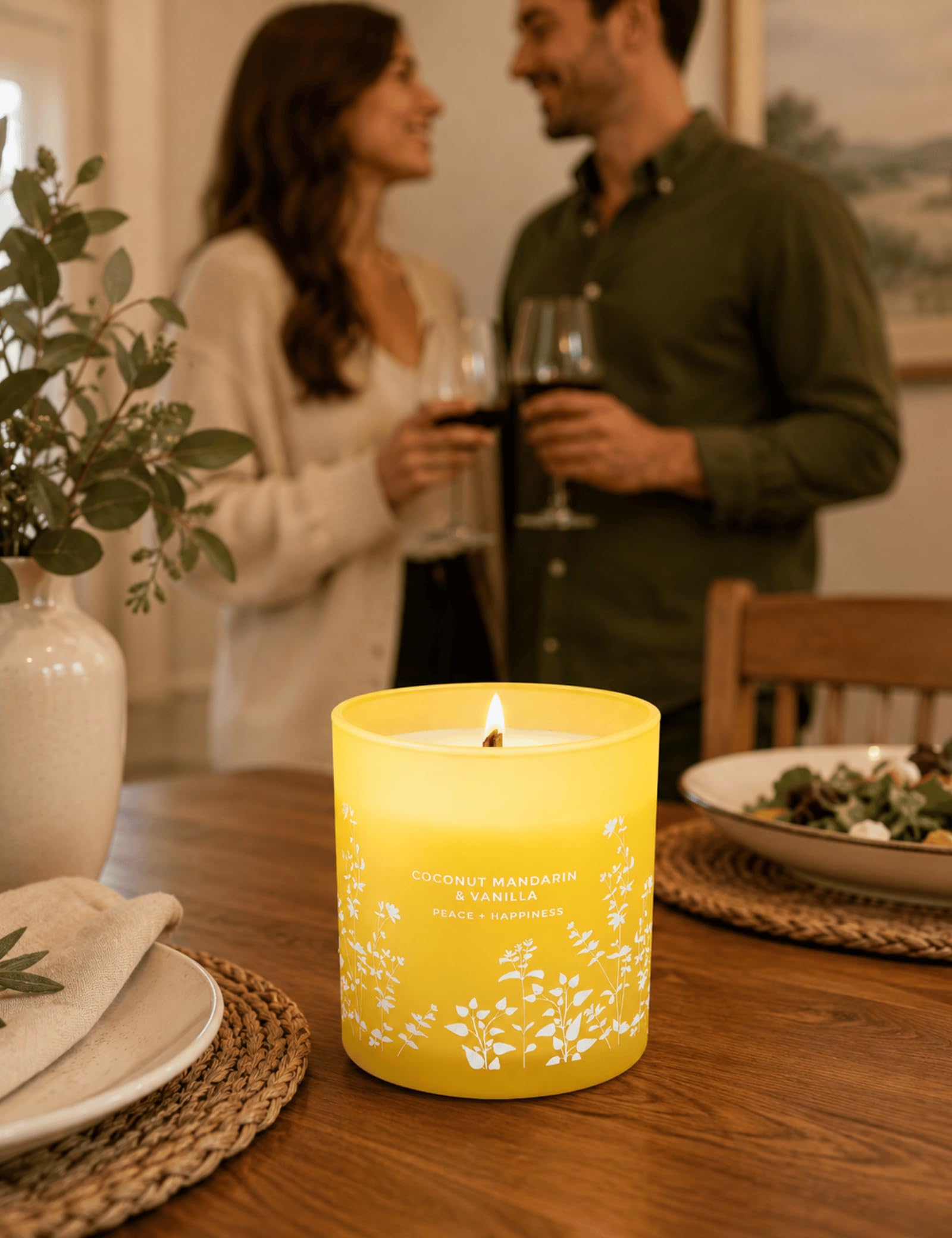 Coconut Mandarin Vanilla Soy Candle | Luksusowe świece zapachowe do domu | Duża świeca Wood Wick 300 ml | Relaksująca świeca aromaterapeutyczna prezent dla kobiet i mężczyzn