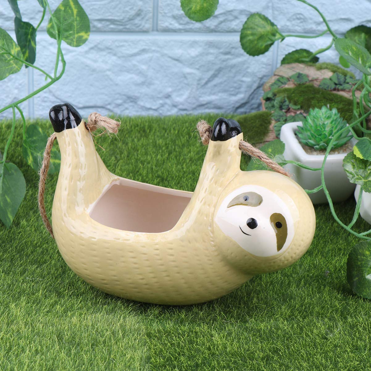 DOITOOL Hängender Blumentopf Im Faultier-Design Einzigartige Dekoration Für Zuhause Büro Für Sukkulentenpflanzen Gelb Platzsparend Stilvoll Und Kreativ