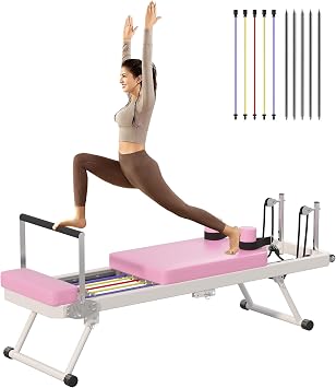 soges Foldable Pilates Reformer,Pilates Workout Equipment for Home Use and Gym Workout,Adjustable Cardio Fitness High Strength Rebounder,Suitable for Fitness Enthusiasts,Up to 400 lbs Weight Capacity