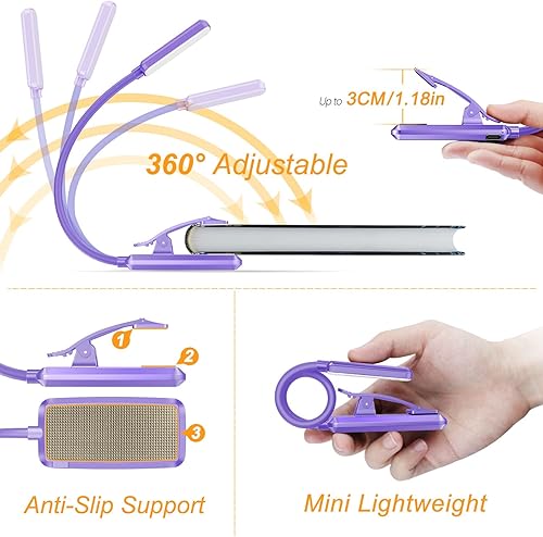 Vista 53 de Gritin Luz de libro recargable de 9 LED para leer en la cama, cuidado de los ojos, 3 temperaturas de color, brillo de atenuación continua, 80 horas