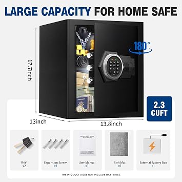 Safe Box Home Safe Small Safe 2.3 Cu Ft Document Safe with Digital Keypad Sensor Light Keys for Hotel Office Money Documents
