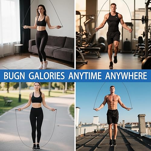 Miniatura 9 de Cuerda de saltar para hombresmujeresniños- Cuerda de saltar con diseño de clip rápido con bloques de peso extra - Cuerda de saltar de 0.079 in de