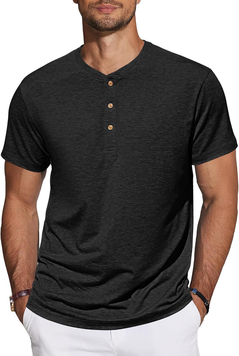 TARAINYA Henley Men’s T-Shirt Cotton Short Sleeves Casual Comfortable T-Shirt with Button Daily/Office/Beach M-4XL