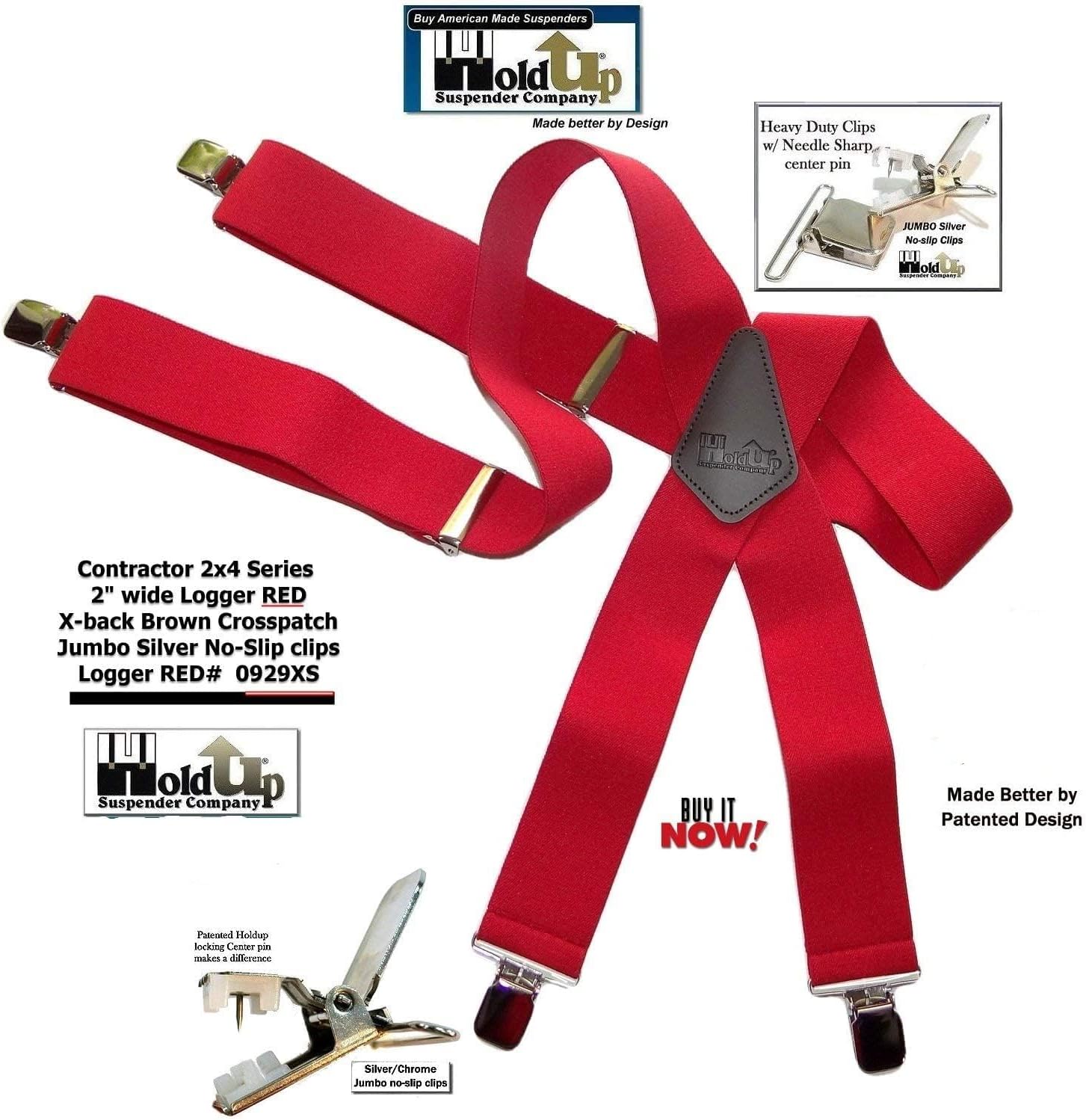 Holdup 2" Wide Contractor Suspenders for Men with Patented No-slip metal clip. - Image 4
