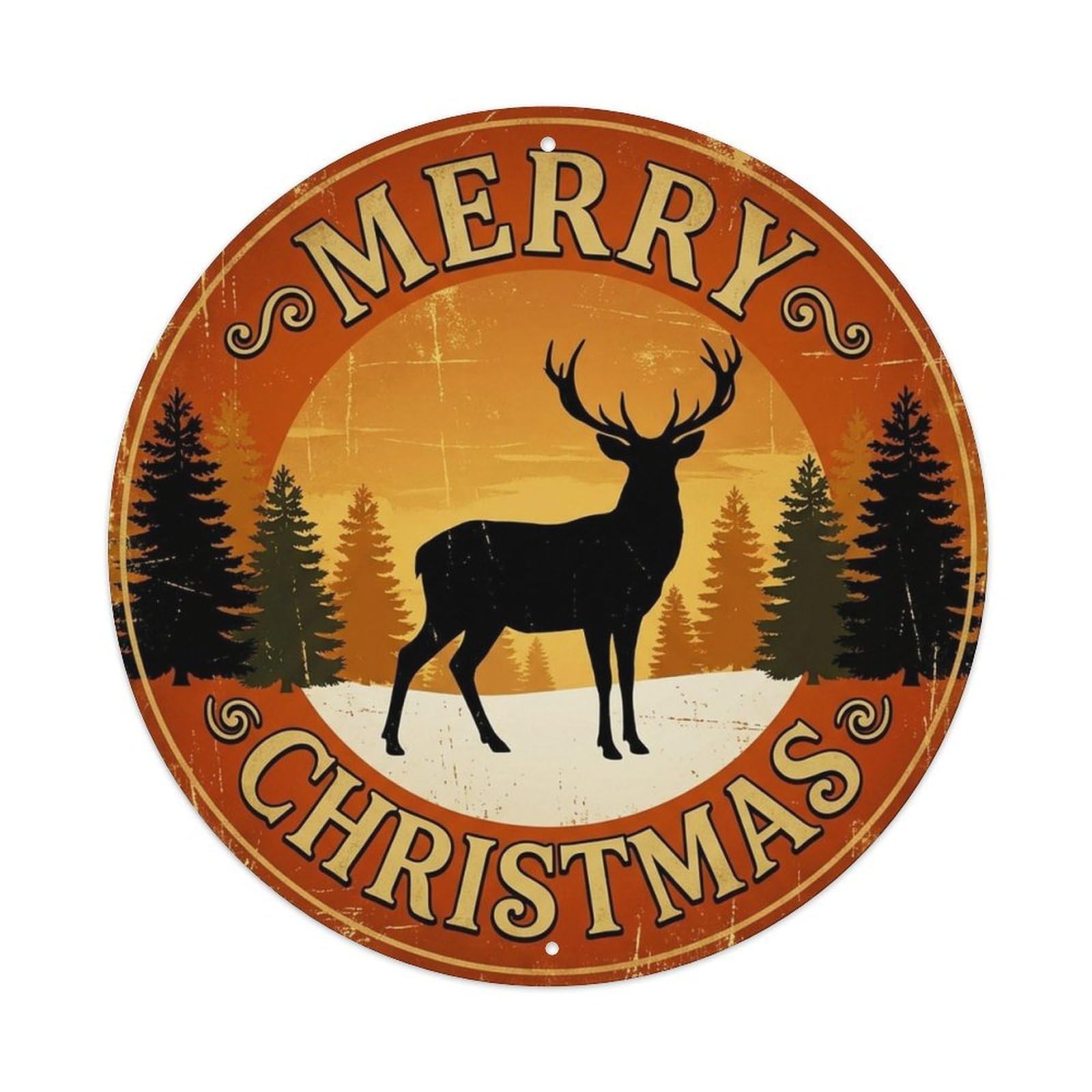 Merry Christmas Deer Silhouette Dusk Metal Tin Sign