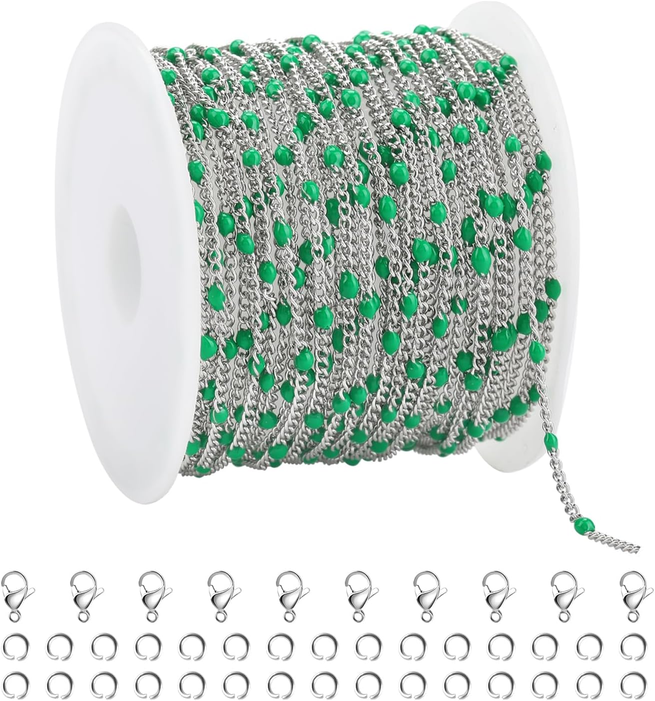 16.4 Feet Stainless Steel Chains for Jewelry Making Green Enamel Bead Chains Bulk with Jewelry Findings