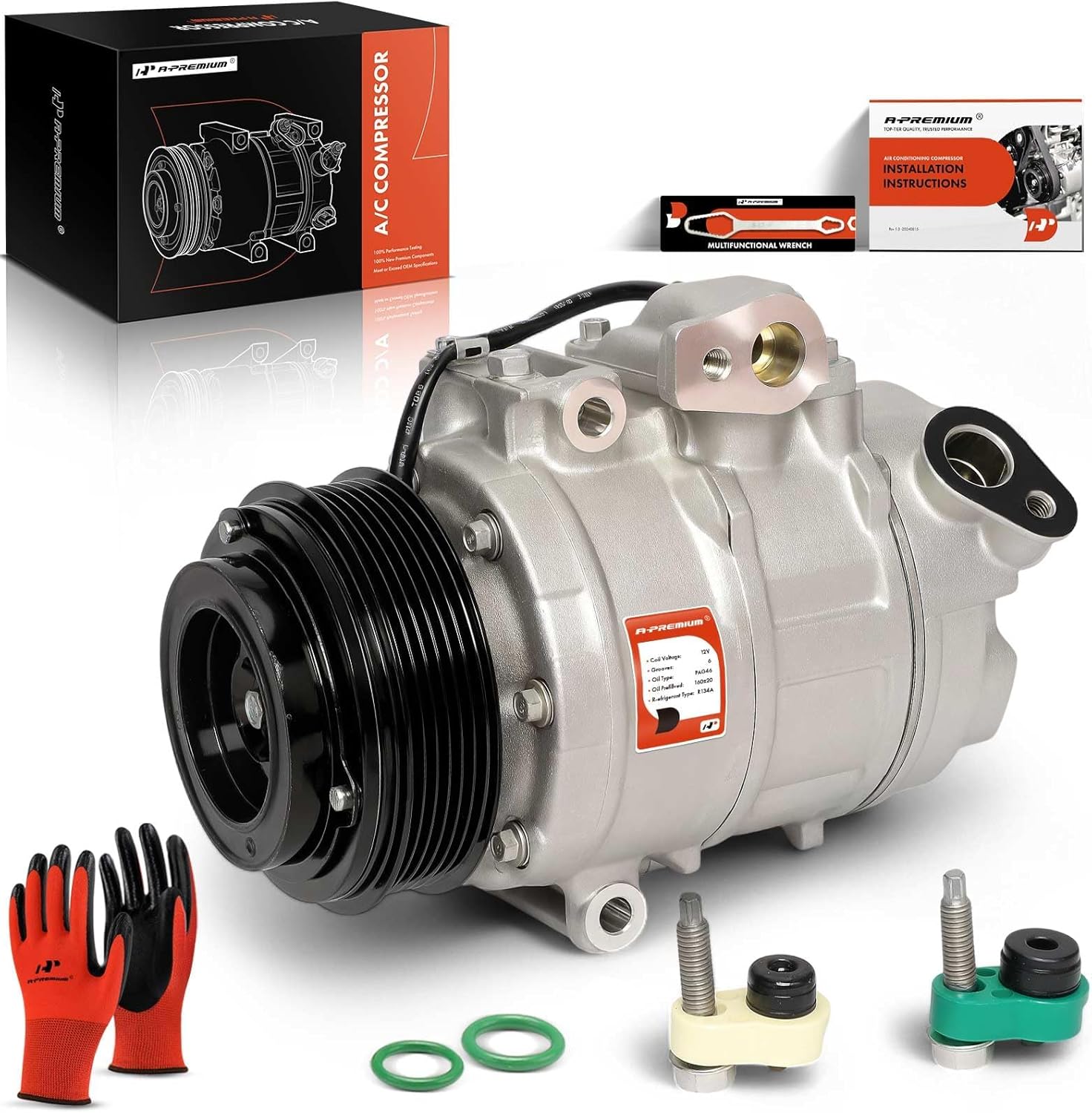 A-Premium AC Compressor with Clutch and 6-Groove Pulley for Ford Explorer 2011-2015