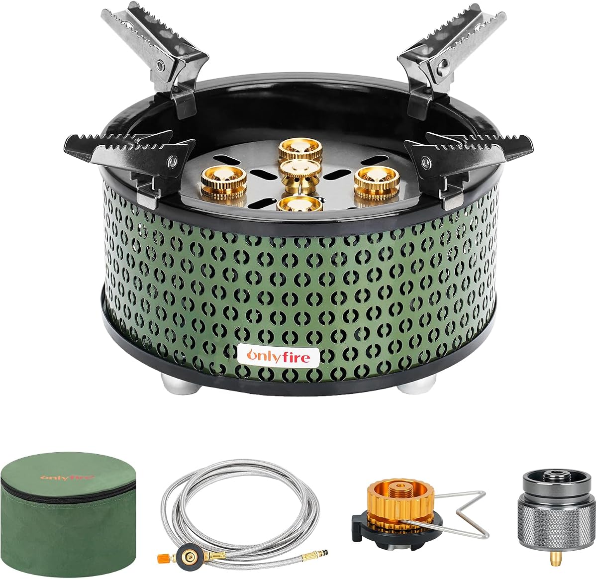Portable Camping Gas Stove with Storage | 5 Burners Propane Stove for Outdoor Patio Cooking Picnic Camping Hiking Tailgating Emergency Use, Green GS344