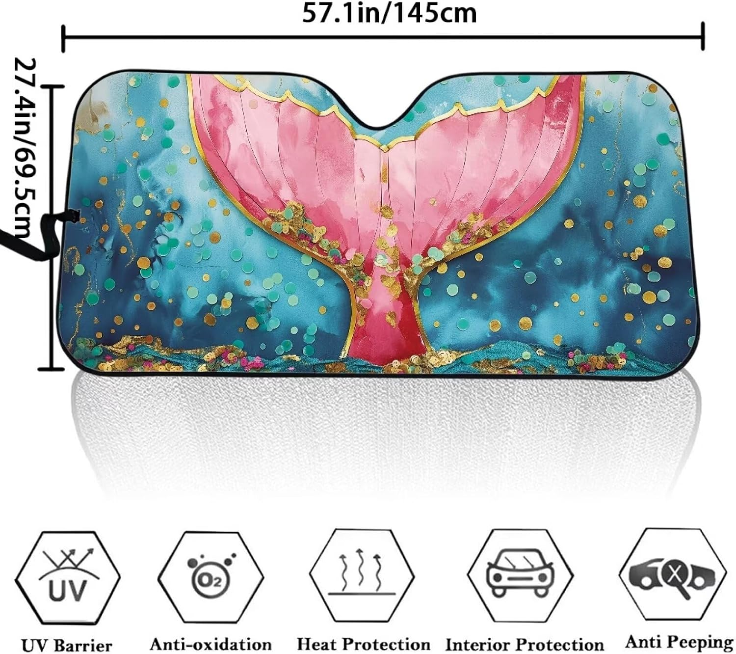 Mermaid Tail Print Sunshield Folding Car Shade Protector Foldable Front Windshield Sun Shield