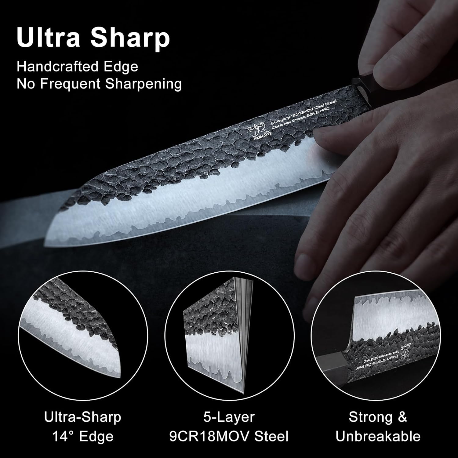 Santoku Knife 7 inch, Hand Forged 5 Layers 9CR18MOV High Carbon Steel Professional Kitchen Knife, Ultra Sharp Rosewood Handle Japanese Chopping Knife As a Thoughtful Christmas Gift for Dad/Mom - Image 5