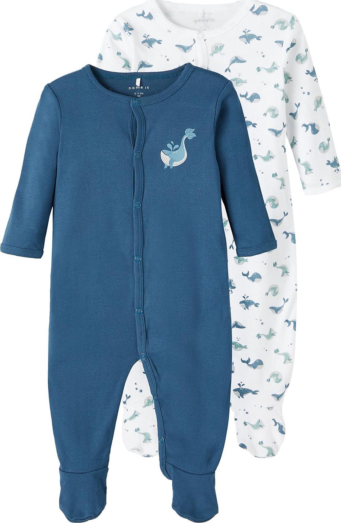 name it Boy's Majolica Blue Whale 2 PACK Night Suit