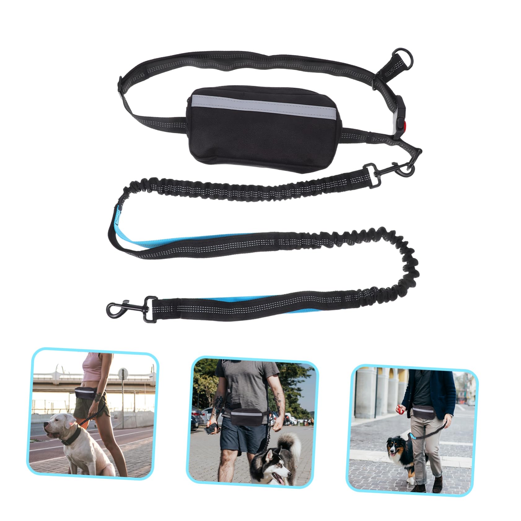 Guinzaglio da Corsa per Cani Elastico Riflettente Nero | Poliestere Leggero, Cintura con Waist Bag Inclusa, per Outdoor e Hiking