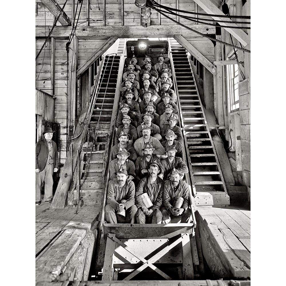 Wee Blue Coo Black White Photography Coal Miners Lift Elevator Shaft Art Print Poster Wall Decor 12X16 Inch