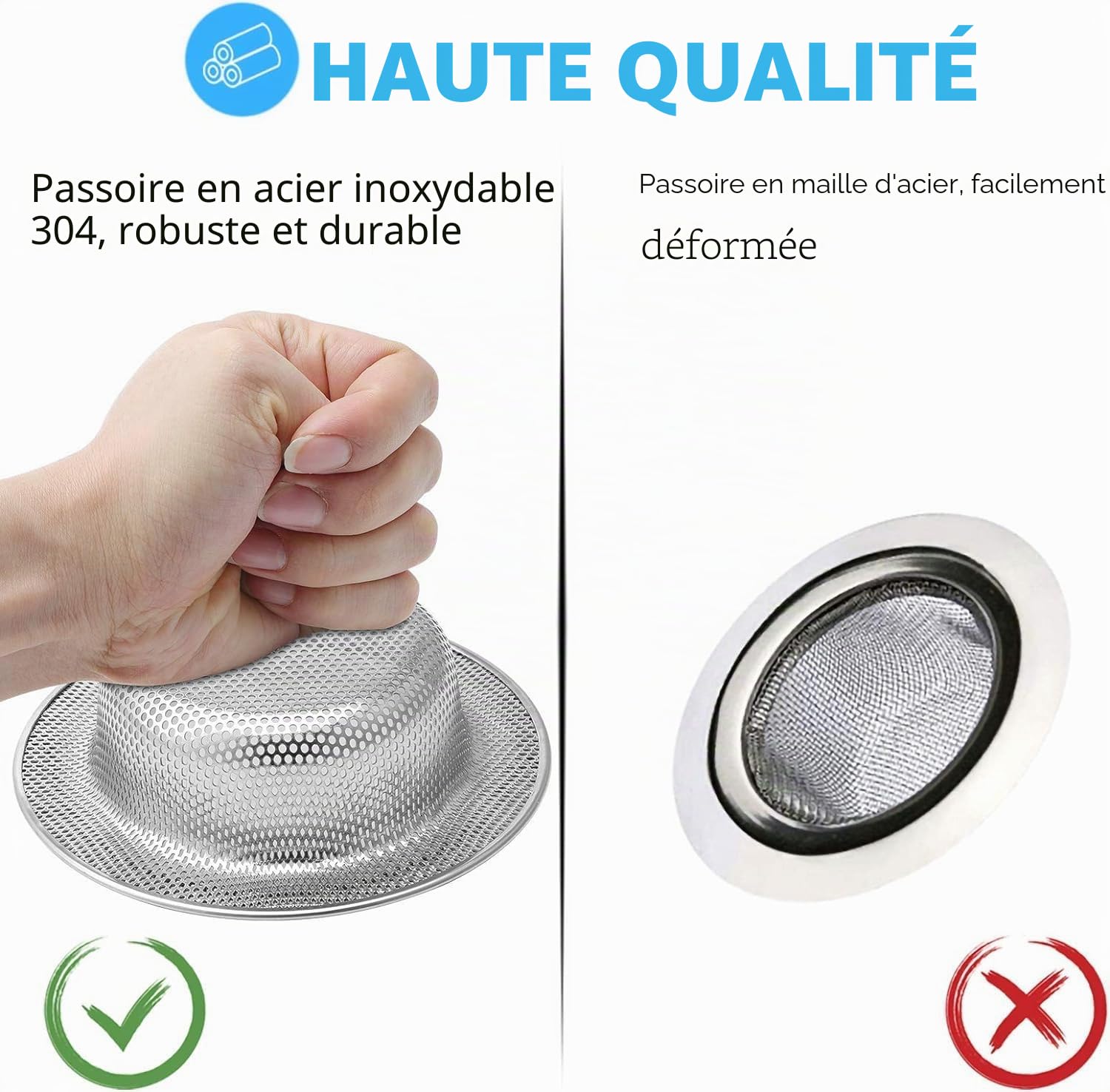 Lot de 2 filtres d'évier de Cuisine en Acier Inoxydable (Noir)