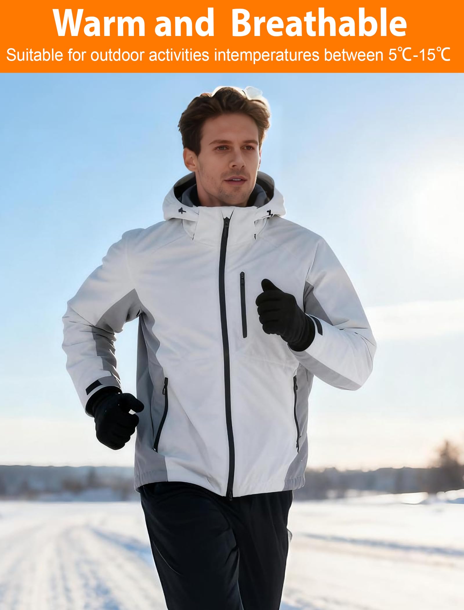 Guantes de Invierno Hombre Mujer, Guantes Táctiles para Correr Running, Antideslizantes Dedo Completo