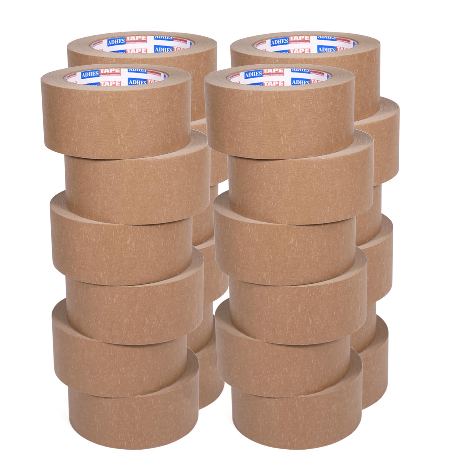 ADHES Biodegradable Kraft Paper Tape Eco Friendly Packing Tape Writable Non-Coated Surface for Masking, Sealing, and Packaging Use,2inch x 55 Yards,24Rolls