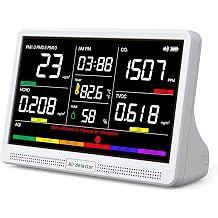 16 in 1 Air Quality Monitor Indoor 7" Display 9 AQI+7 AQI Alerts Air Quality Meter for Wildfire CO2, TVOC, PM2.5 PM1.0 PM10, HCHO, Temp/Humidity AQI & Time, Air Detector Air Quality Tester for Home