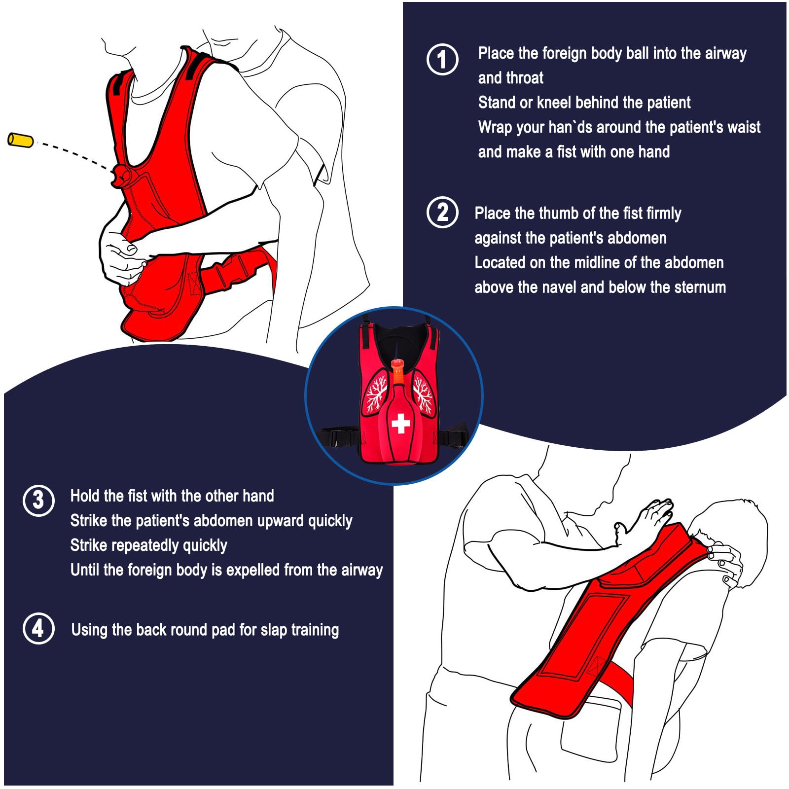 Gilet Anti-Suffocation Heimlich pour Adultes/Enfants, Entraîneur de Formation aux Premiers Secours avec Blocage Trachéal, Dispositif Éducatif Portable pour Cours de Sauvetage,Red-Adults