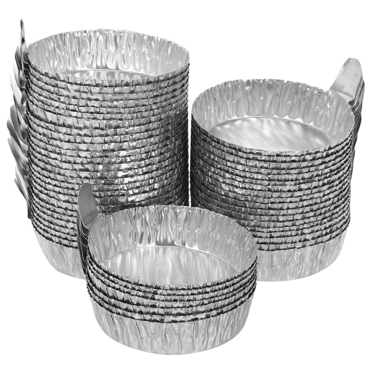 Amosfun 100pcs Aluminum Weighing Dishes with Handle 30ml Foil Weigh Boats for Laboratory Powder and Liquid Measurement, 50x47x14mm Mixing and Accurate Weigh Tray