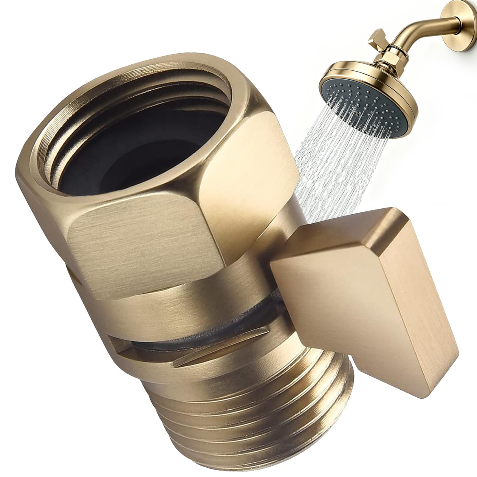 Brushed Gold Shower Head Flow Restrictor, 1/2" IPS Copper