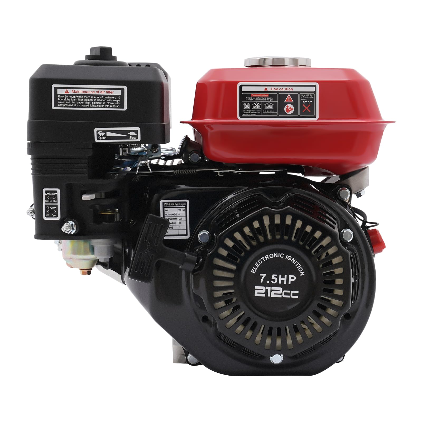 Motor de gasolina de 212 cc de 4 tiempos, 7,5 CV, 4 kW, motor de accionamiento con eje de 20 mm de diámetro, 1 cilindro refrigerado por aire, arranque por cable