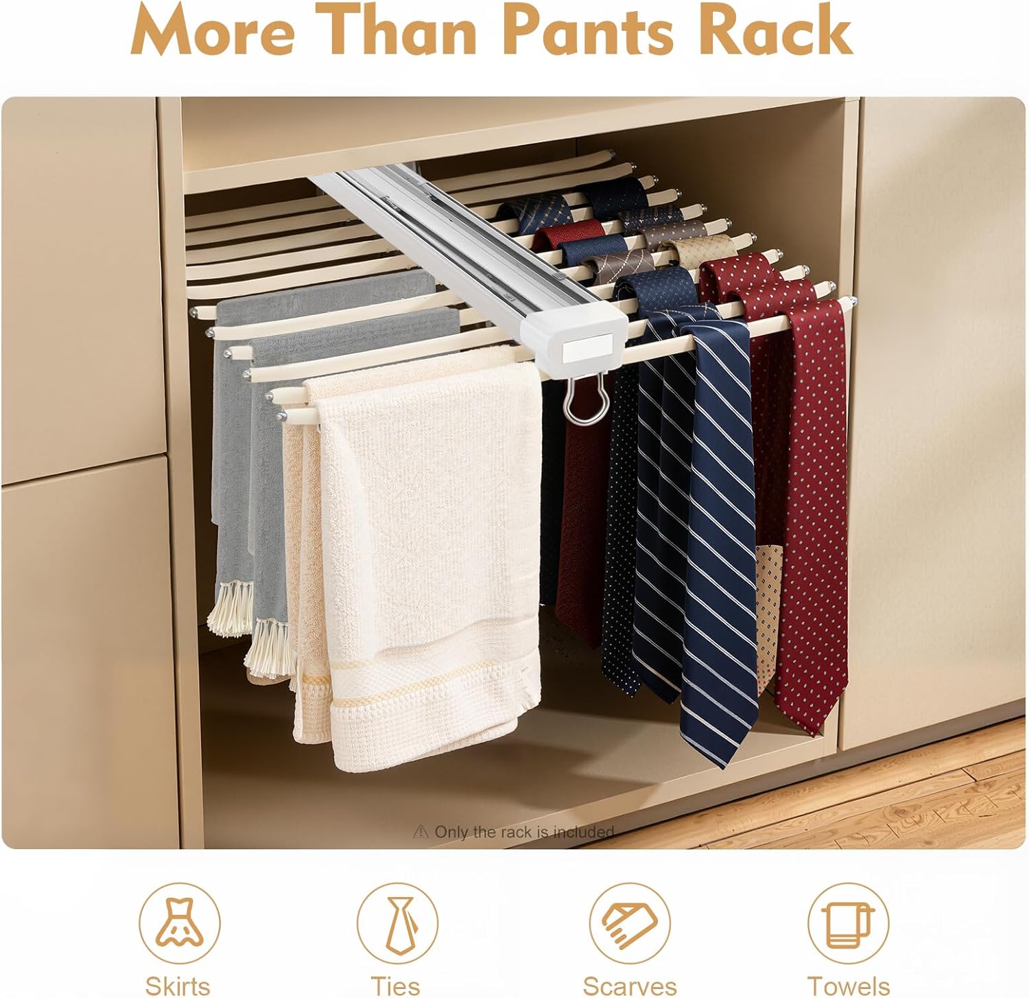 Pull Out Trousers Rack with 22 Arms, Sliding Pants Rack Closet Organizer, Pull Out Pants Hanger for Wardrobe Storage, Space Saving Clothes Organizer with Soft Flocked Rods, 33 lbs Load Capacity