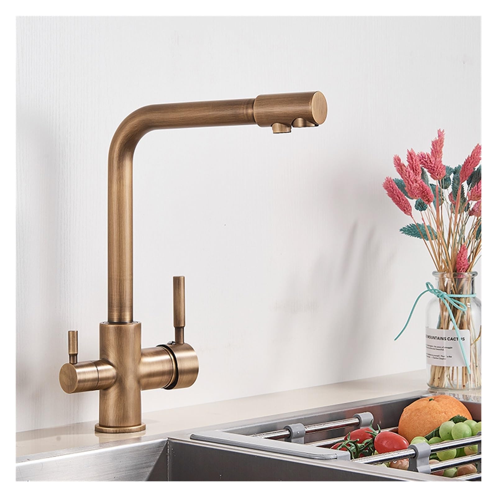 FCXWEVR Black Grey Water Filter Kitchen Faucet - Hot & Cold Mixer Tap for Drinking Water Easy Installation Cromo Finish Perfect Sink Accessory