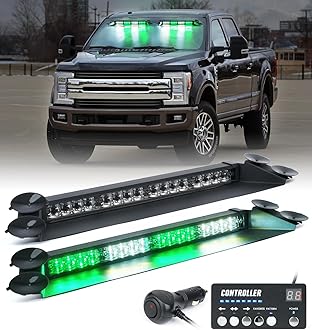 LUMENIX LED Emergency Dash Strobe Lights Bar w/Controller Windshield Visor Safety Warning Traffic Caution Lightbar Deck Split Flashing Light for Construction Vehicles Work Trucks Pickup- White Green