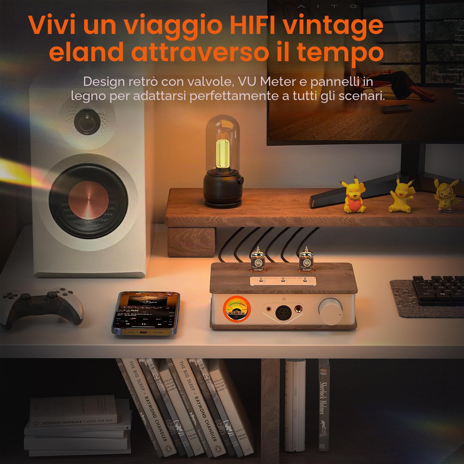 Douk E2 - Amplificatore per cuffie con XLR/4,4 mm/6,35 mm/RCA uscite, preamplificatore stereo HiFi con misuratore VU per cuffie, amplificatore domestico, altoparlante attivo