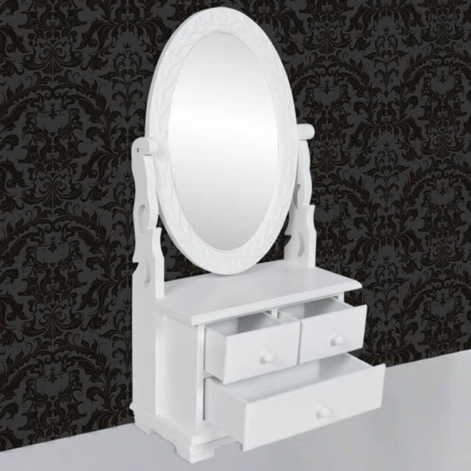 Toeletta con specchio LED e tavolo girevole a 360° - 8 ampi cassetti - Legno MDF - Noce