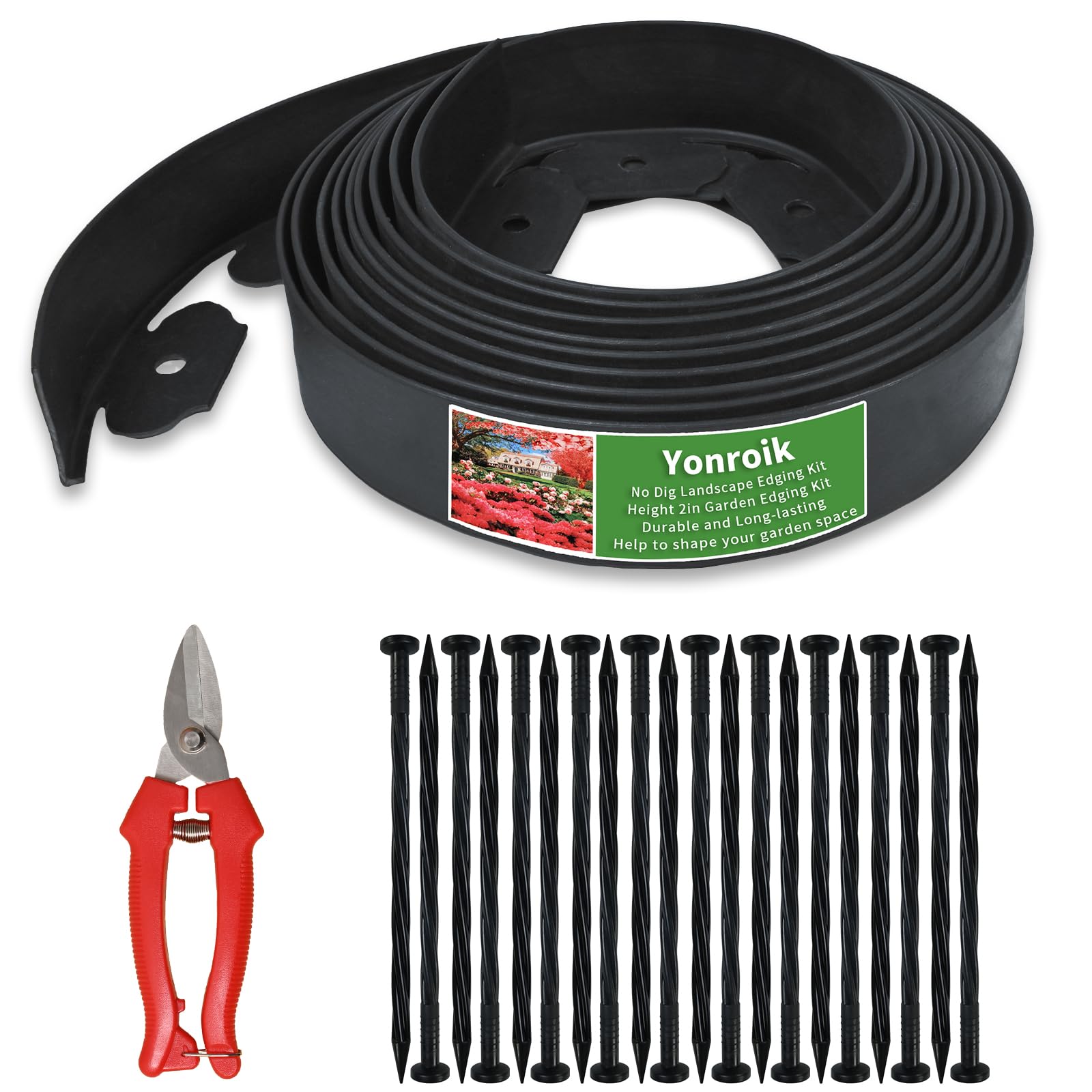 No Dig Lawn Edging Kit,Landscape Edging with Stakes fit for Lawn,Flower Garden,Grass,Lawn Edging,The Yard (20 FT, Black)