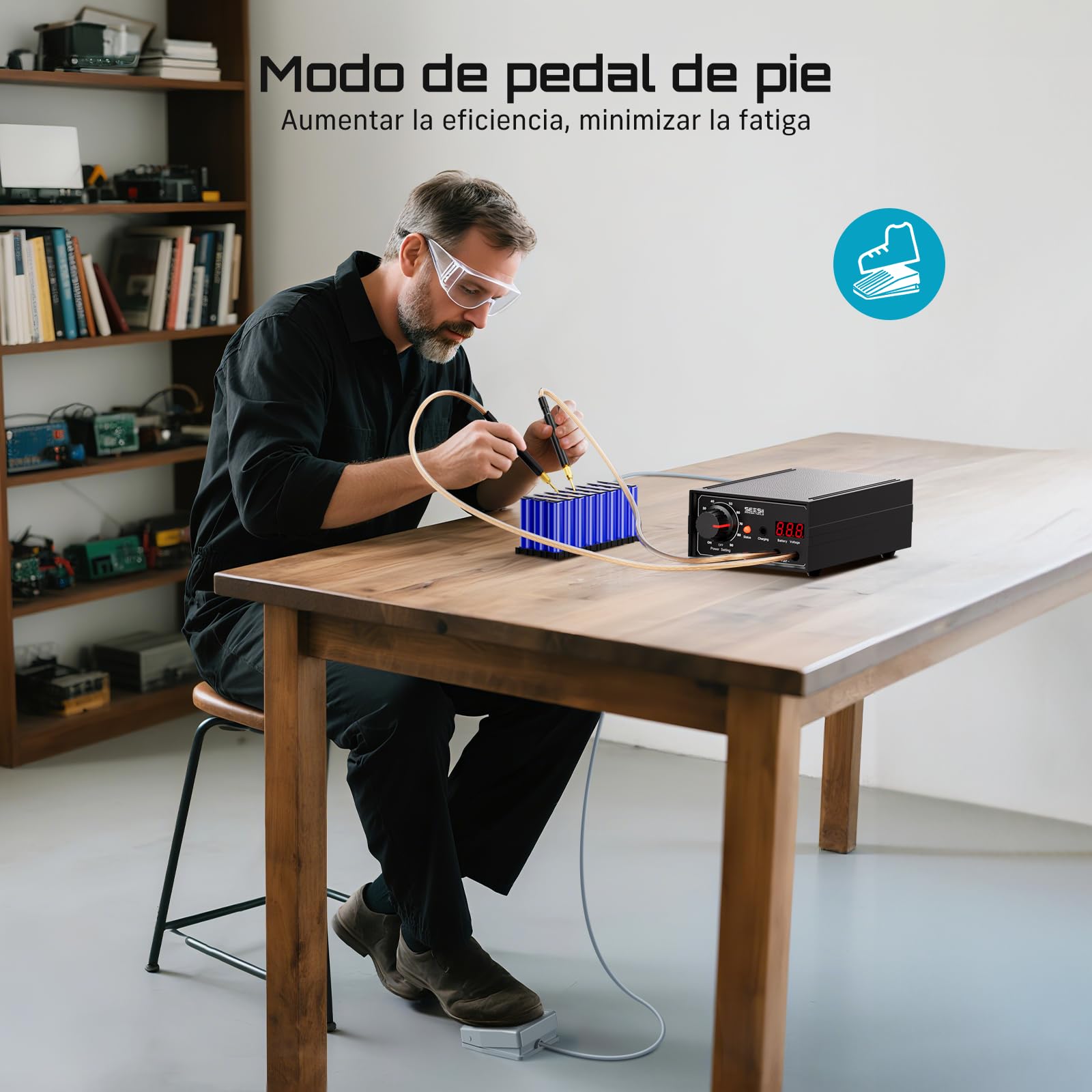 SEESII Soldador por Puntos de Doble Impulso para Baterías: Soldador Inalámbrico 9600mAh con Indicación de Voltaje en Tiempo Real, Niveles Ajustables, para Reparación y Montaje de Paquetes de Baterías