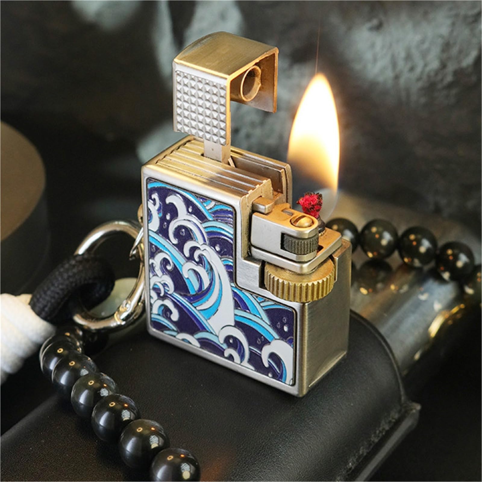 Briquet au kérosène avec allumage par poulie latérale, compact et réutilisable, parfait pour les cadeaux pour hommes, design flamme douce, idéal pour les collectionneurs et une utilisation en