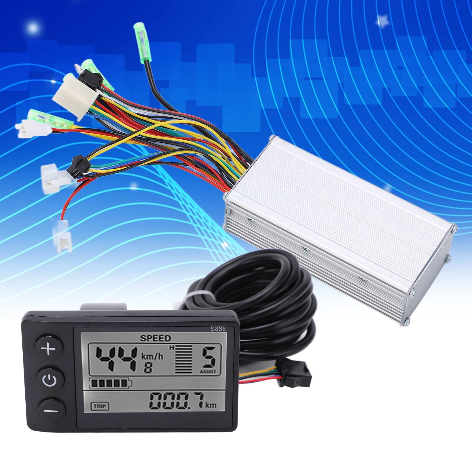 BuyWeek Kit Controller Brushless Bici Elettrica, Controller Motore Brushless 36V 48V 500W 750W 22A 9 Tubo con Misuratore Display LCD S866 per Bici Elettrica Scooter E-Bike