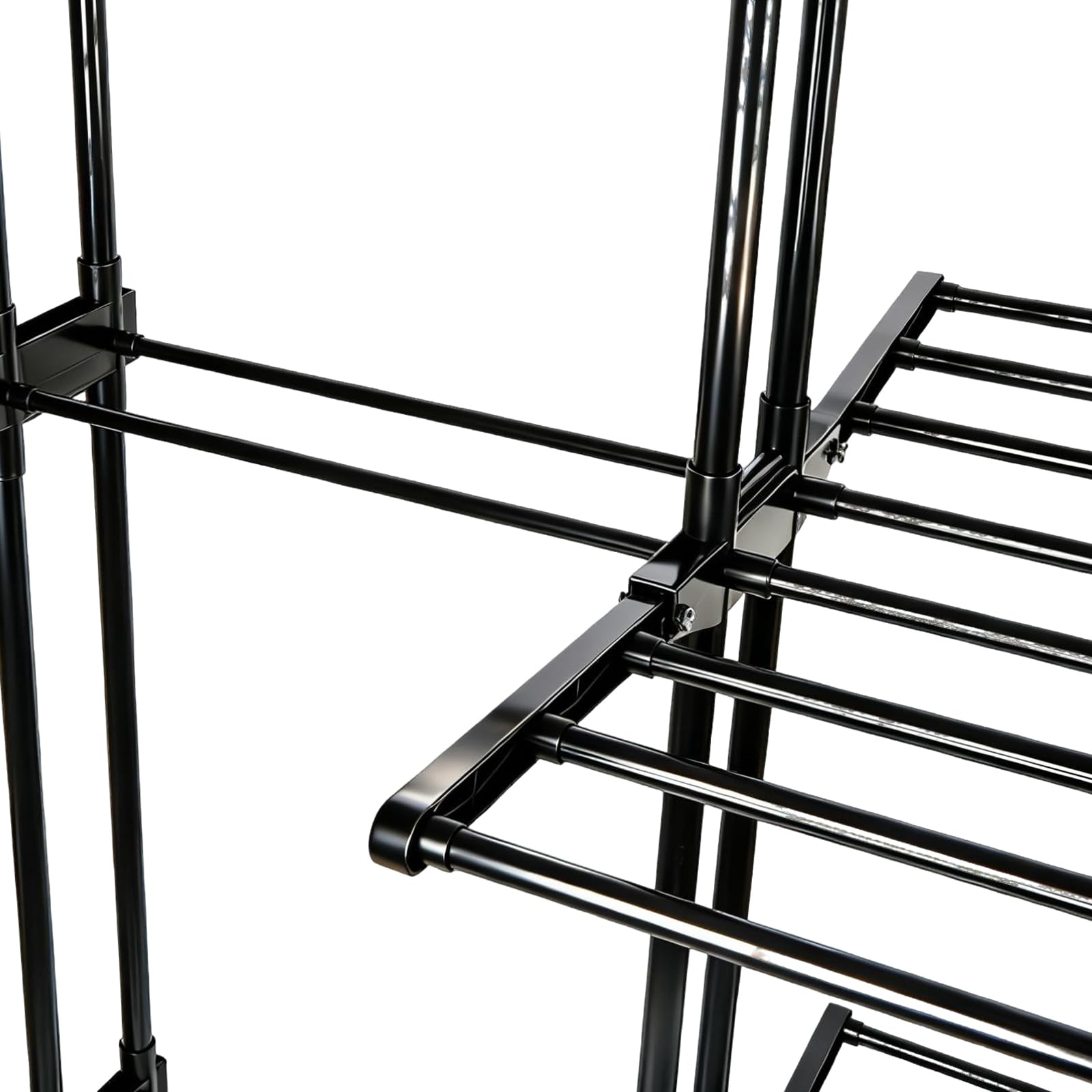 Tendedero de ropa de 4 niveles – Secador de ropa plegable con ruedas, tendedero interior y exterior de acero inoxidable, gran secadora de ropa para lavandería, balcón, 142,5 x 64 x 170 cm (negro)
