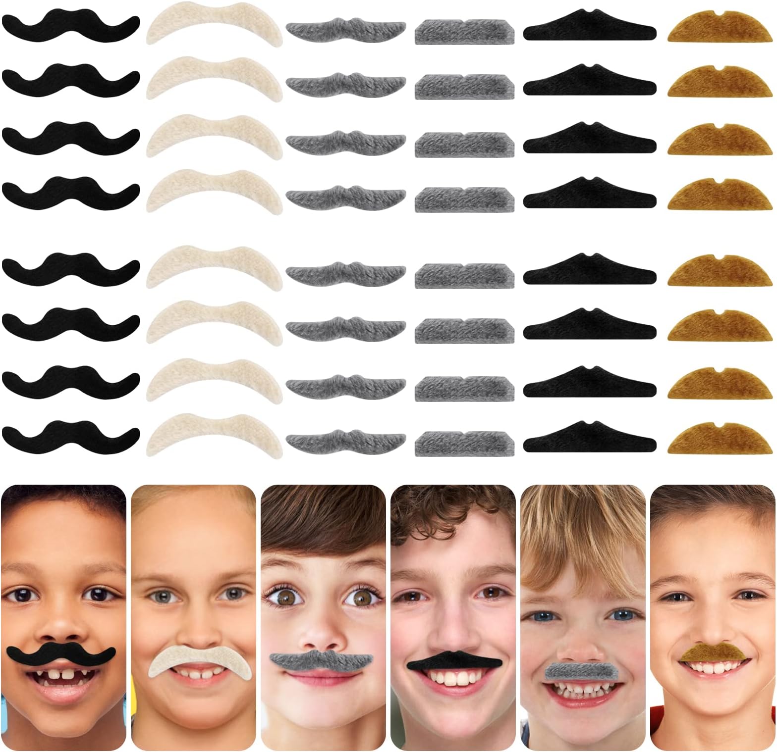 Prasacco 48 Pieces Fake Moustache, Novelty Fake Beard Self Adhesive Moustaches Set Realistic Stick on Moustache for Adult Kids Mexican Masquerade Party Birthday Performance Multicolor